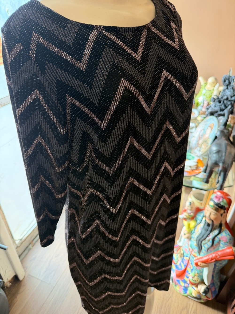 Studio I Black and Silver Chevron Sparkle Dress